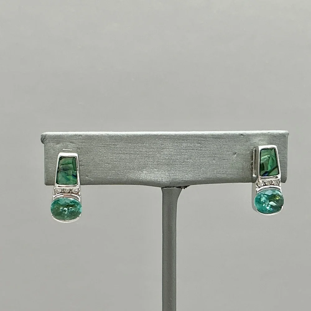 Lia Sophia Earrings Green Crystal Silver Tone Geometric Stud Earrings